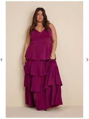 Lulu's Going with Elegance Plum Purple Satin Tiered Gown